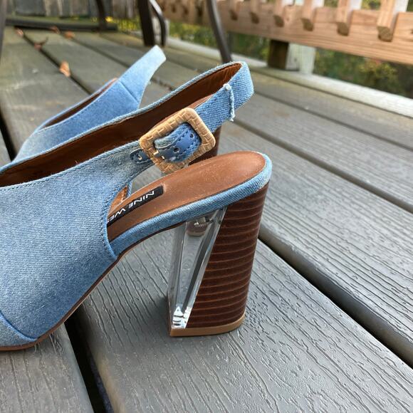 Denim slingback block heels open toe Nine West - Picture 3 of 8